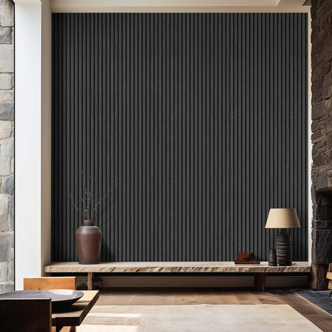 Premium Acoustic Slat Wall Panel 2.4m x 0.6m - Charcoal Black