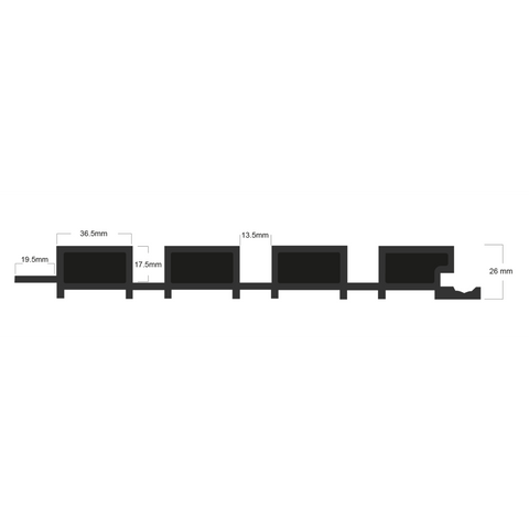 Slatted Composite Cladding Midnight Black 2.5m x 220 mm x 26 mm