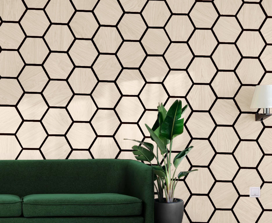 Acoustic Wall Hexagon Panels 570mm x 700mm White Oak