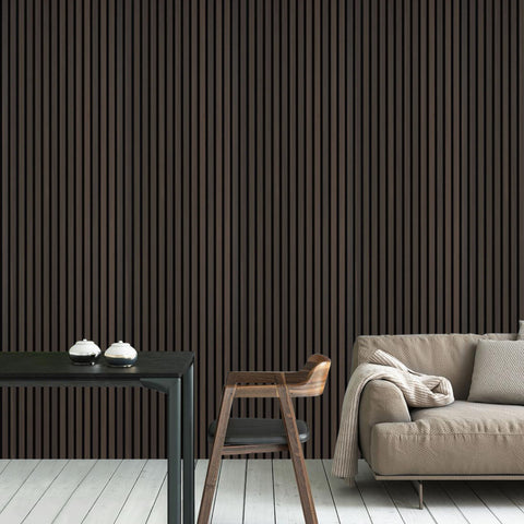 Acoustic Slat Wall Panel 2.4m x 0.6m - Smoked Oak